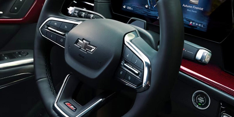 Car steering wheel and dashboard view